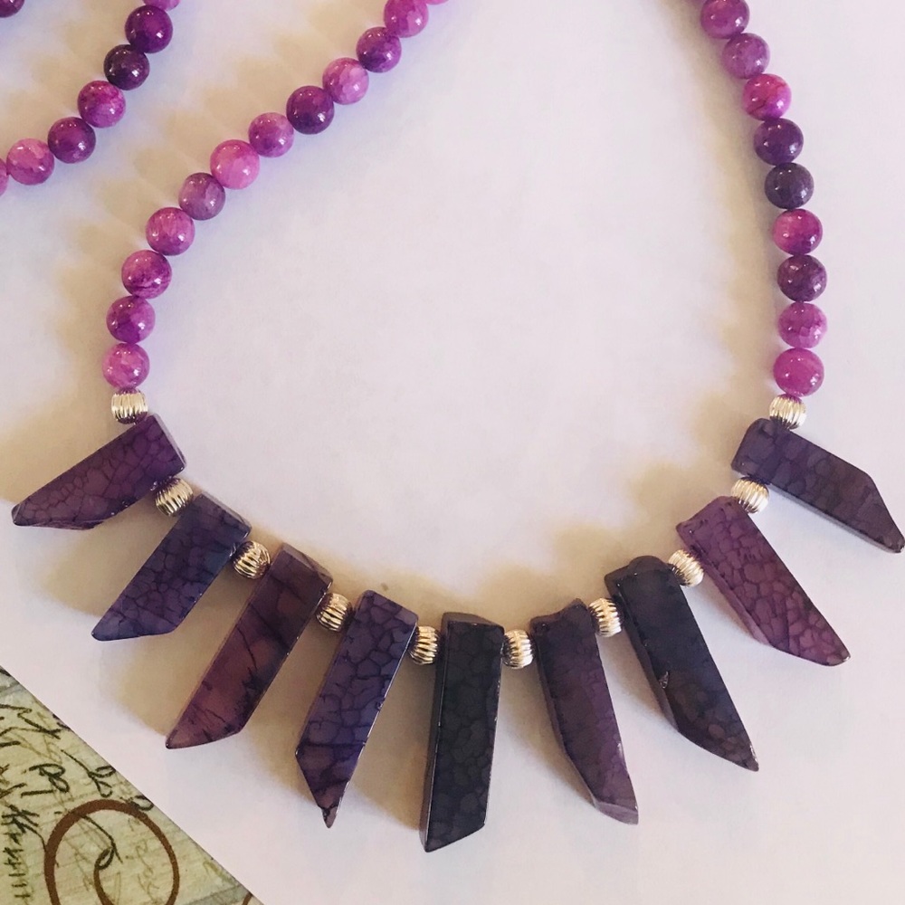 Purple Agate stick purple necklace
